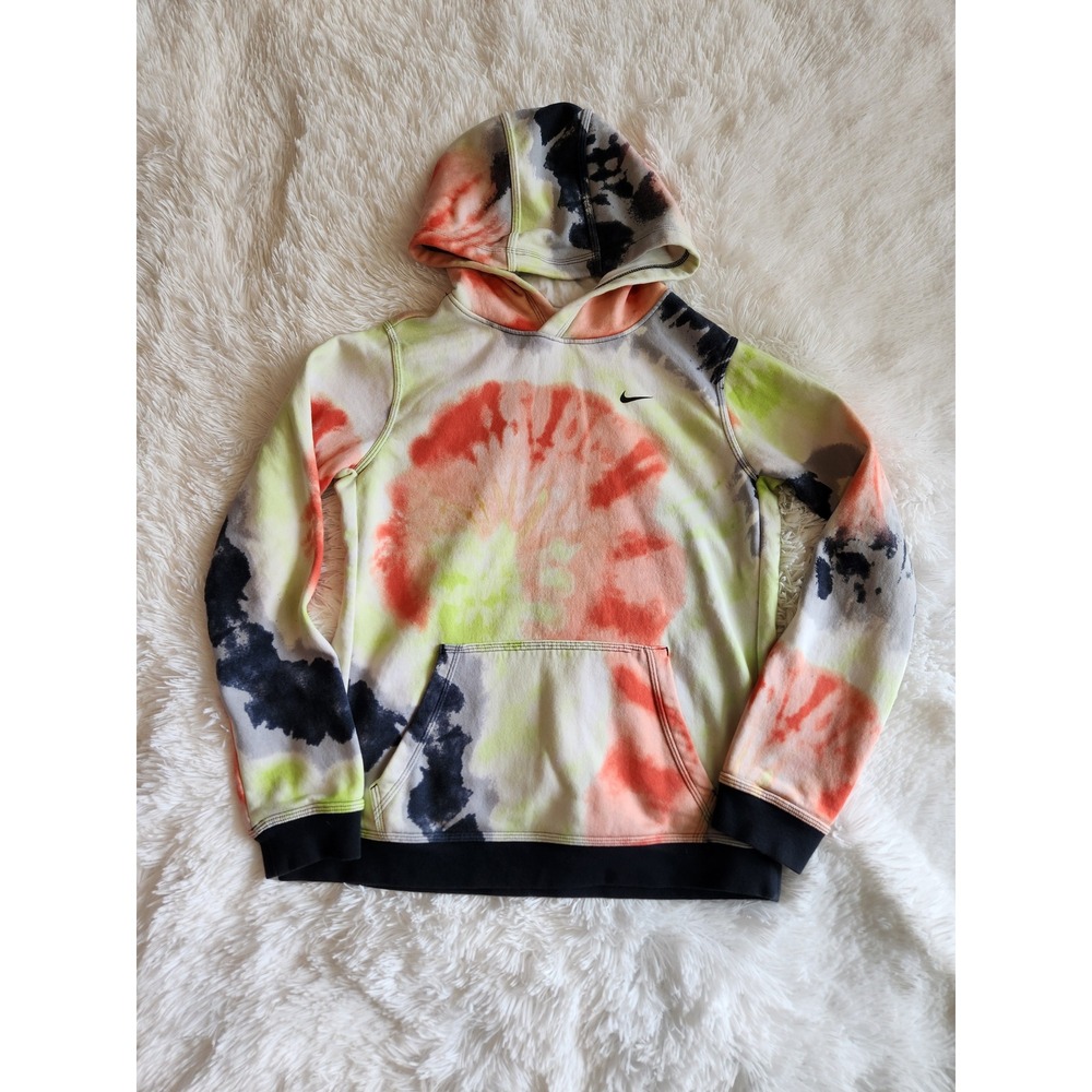 Nike Sportswear Tie Dye Hoodie Multi-Color Orange Green Black XL Kids Sweatshirt